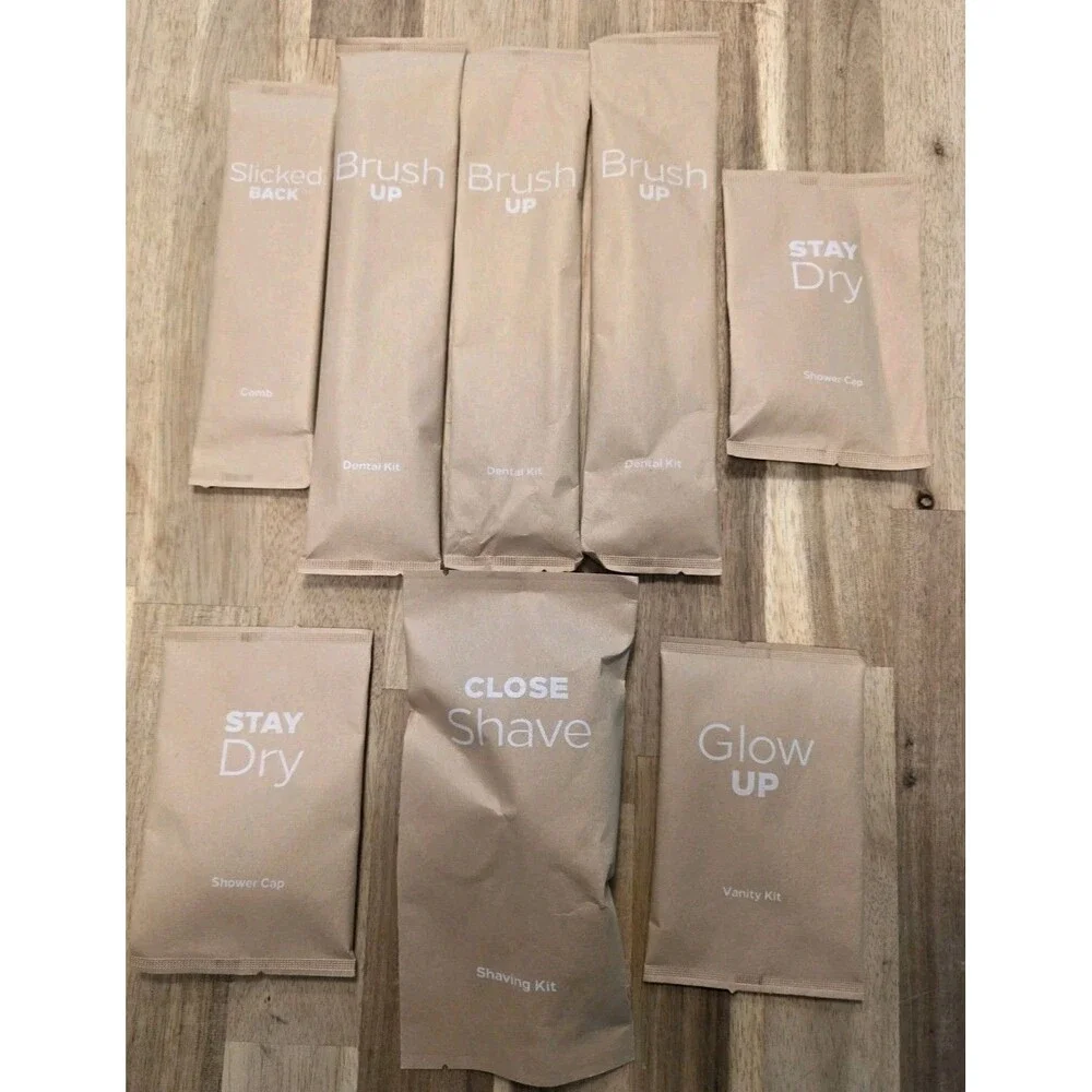 Eco-Friendly Hotel Amenity Kit Lot 8pc - Dental Shaving Vanity Kits Shower Cap